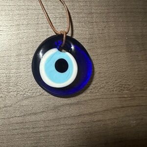 Large Blue Evil Eye Amulet on Adjustable brown Cord